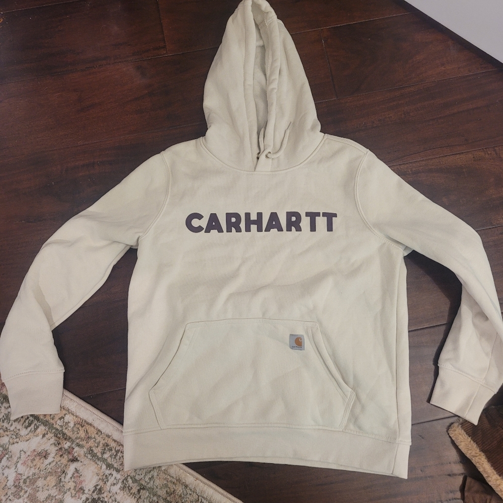 New W/O Tags CARHARTT Beige Hoodie w/ Purple Logo Size Medium!